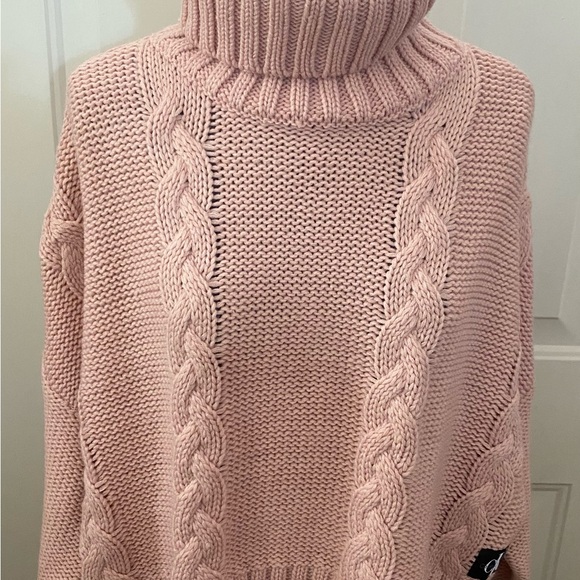 NWT Calvin Klein Jeans Cable Knit Turtleneck Sweater Size m Pink - Picture 3 of 5